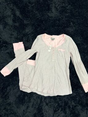 Lord & Taylor Pink and Light Green Striped Pajama Bottoms